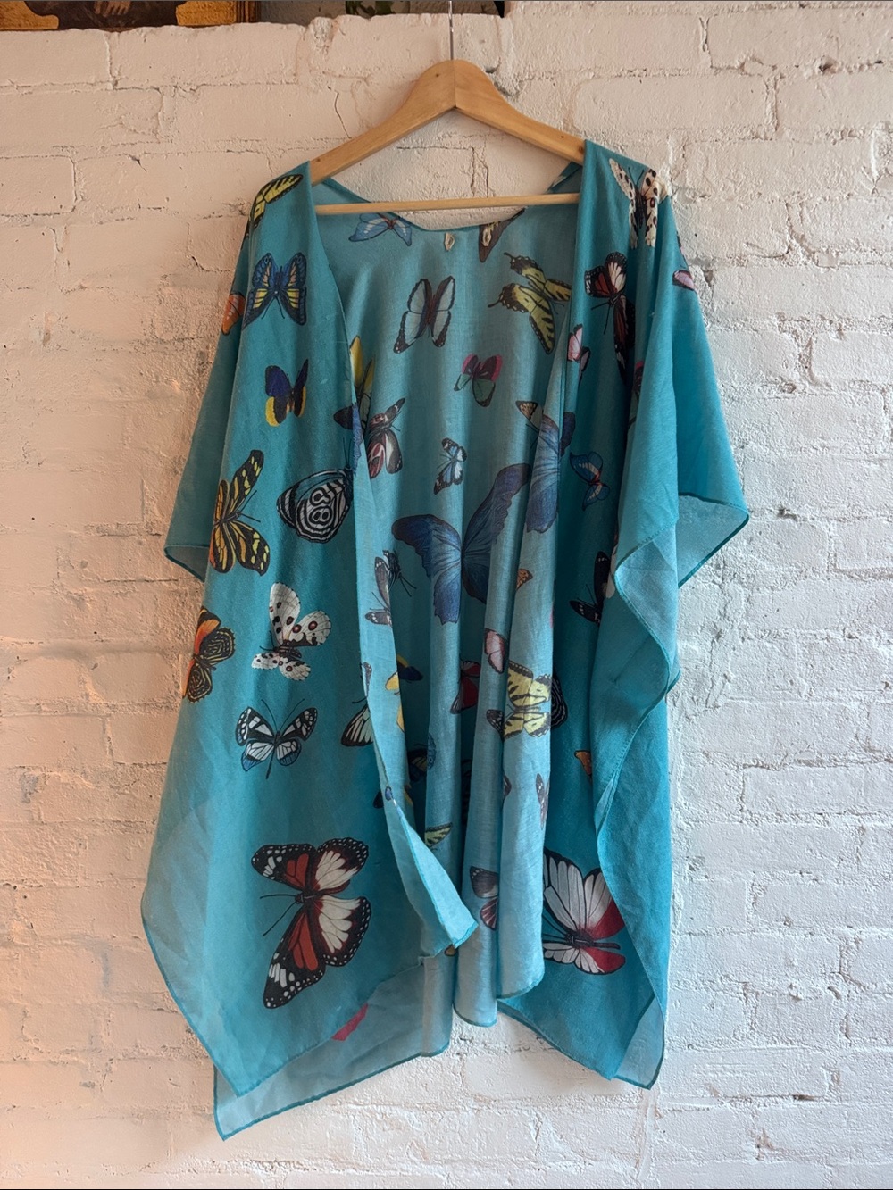 Anthropologie 100% Cotton Butterfly Kimono Scarf in Turquoise